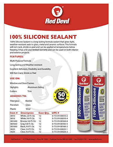 RED DEVIL Red Devil 0816 100% Silicone Sealant Architectural Grade with Water Resistant Properties 9.8 oz 12 Pack