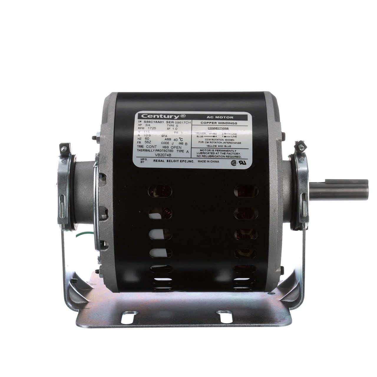 CENTURY MOTORS Century VB2074B Evaporative Cooler Motor 115V 3/4HP 1725RPM