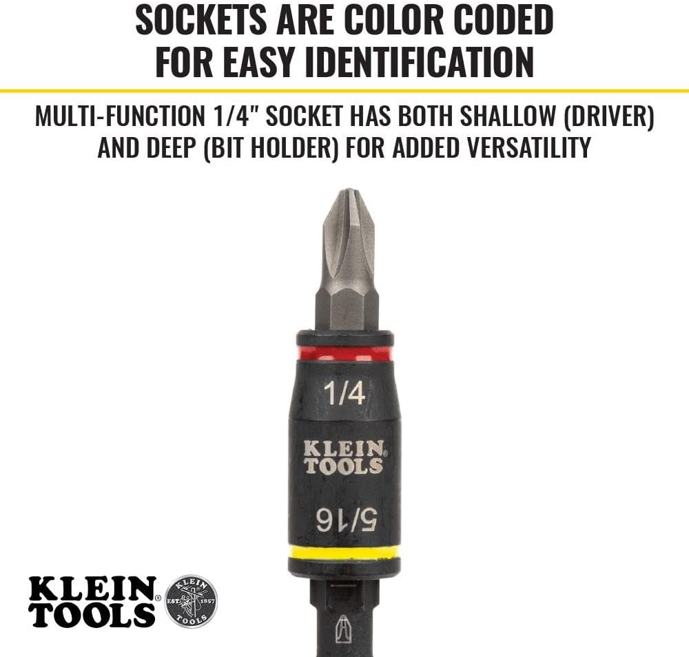 KLEIN TOOLS Klein Tools 32767 Impact Driver, 3-in-1 Impact Flip Socket and Bit Holder, 1/4-Inch and 5/16-Inch Hex Drivers, 5-Inch Length