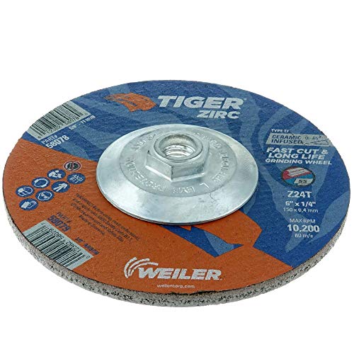 WEILER Weiler 58078 Tiger Zirc Grinding Wheel 6 inch 1/4 inch 5/8-11 Nut (Pack of 10)