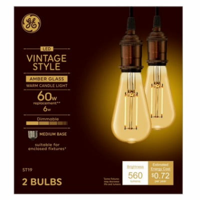 GE G E Lighting 42200 ST19 Vintage Led Bulb 6W 2 Pack