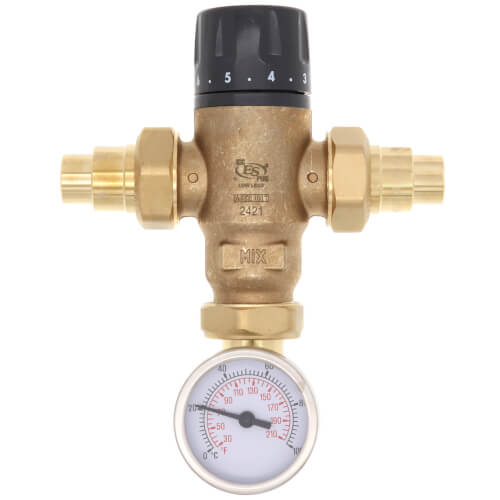 CALEFFI Caleffi 521419AC 1/2 Sweat Thermostatic Mixing Valve w/Temp Gauge & Check Valve