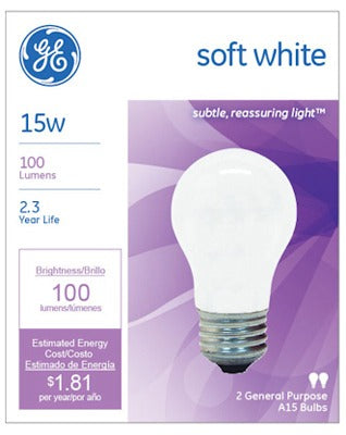 GE G E Lighting 97491 A15 Soft White Bulb 15W 2 Pack