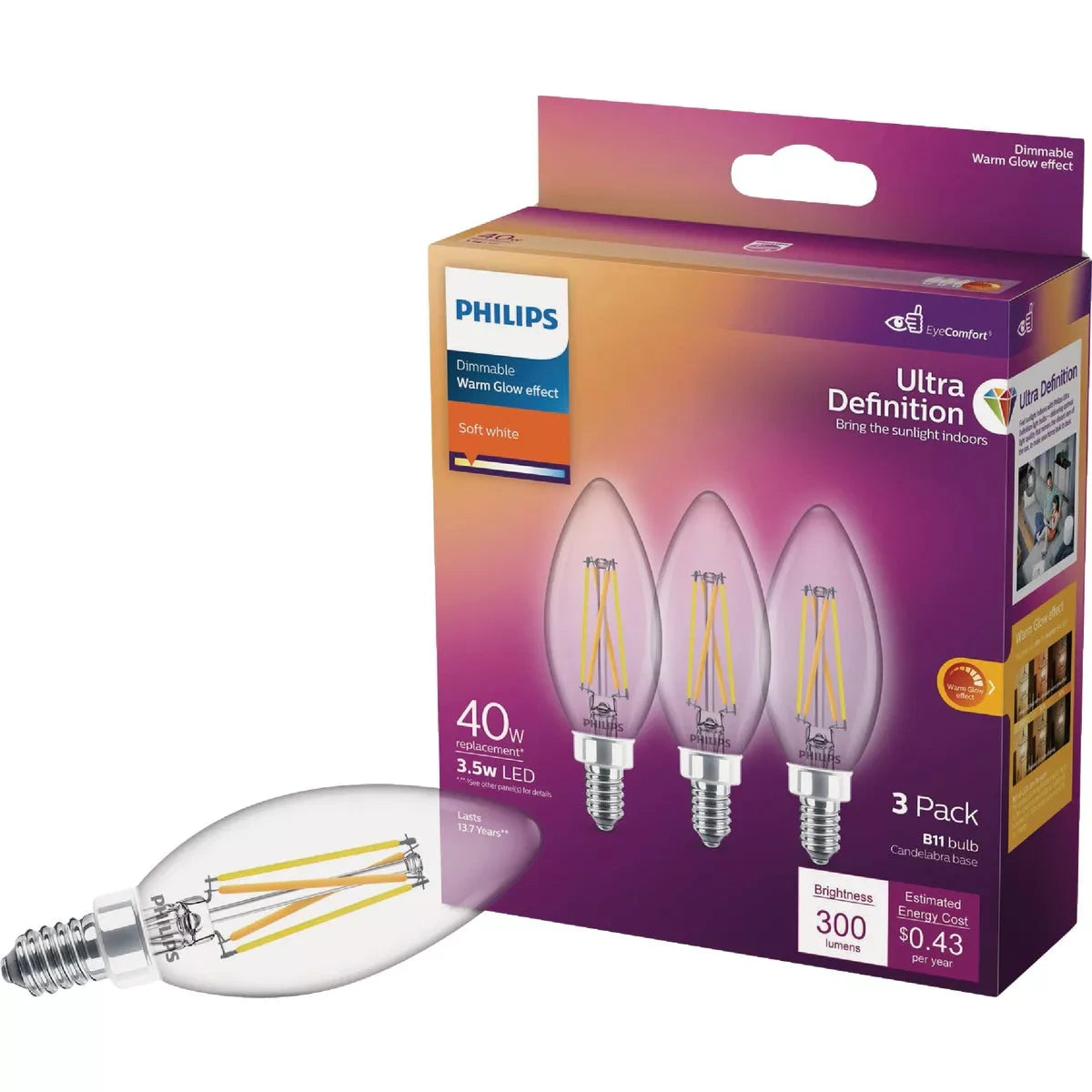 PHILIPS Philips 588533 LED Filament Candle 3.5W (B11 E12 3-Pack) 514408