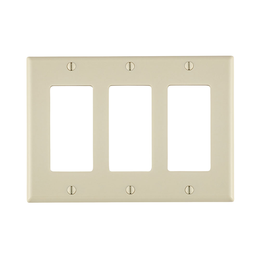 LEVITON Leviton 80411-T 3-Gang Decora/GFCI Device Wall Plate Standard Size Thermoset Light Almond