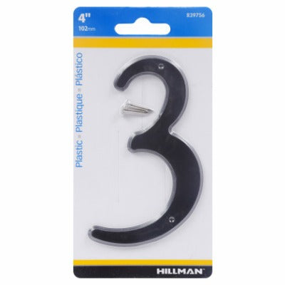 HILLMAN Hillman Fasteners 839756 Black Plastic House Number 3 4in