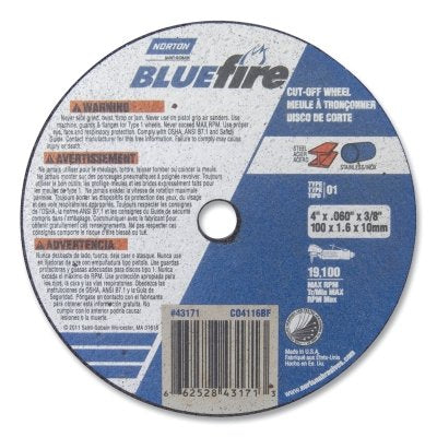 NORTON Norton 66252843171 Blue Fire Small Diameter Cut-Off Wheel 4 Inch x 1/16 Inch Pack of 25