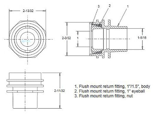 AQUASTAR POOL PRODUCTS AquaStar 305 Flush Mount Return Fitting with Water Stop