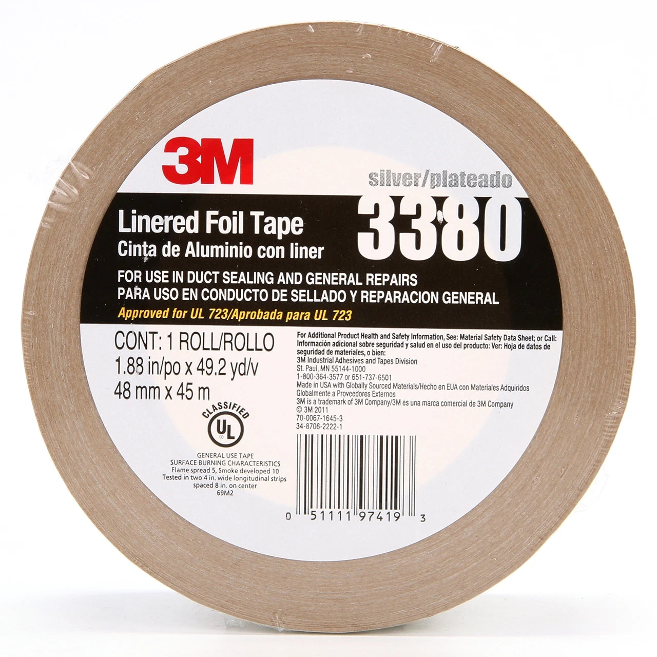 3M 3M 7000049613 Aluminum Foil Tape 3380 3.25 mil (48 mm x 45 m, 24 rolls per case)