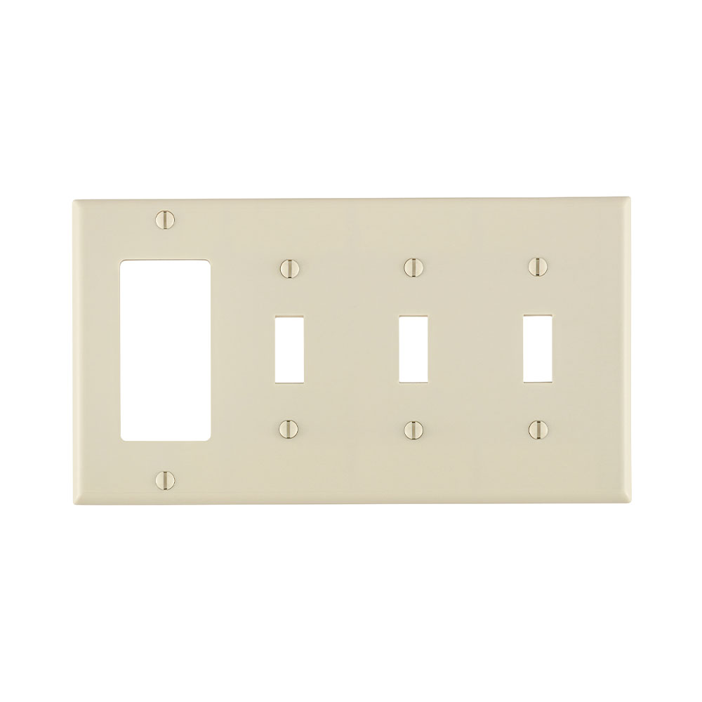 LEVITON Leviton P326-T 4-Gang 3-Toggle 1-Decora/GFCI Device Combination Wallplate, Light Almond