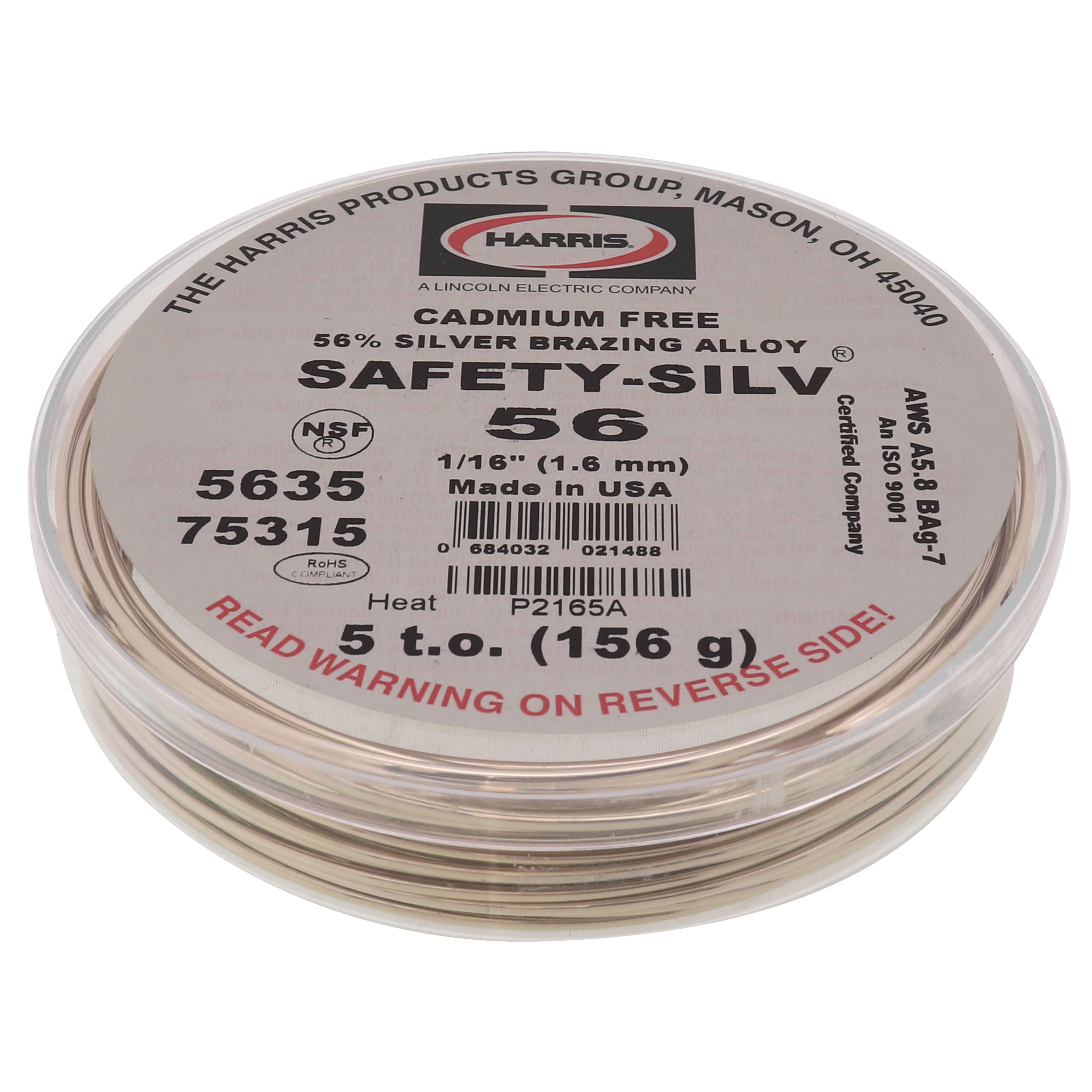 HARRIS Harris 5635 High Silver Brazing Alloys 56% Silver 1/16 5 Troy oz Pkg