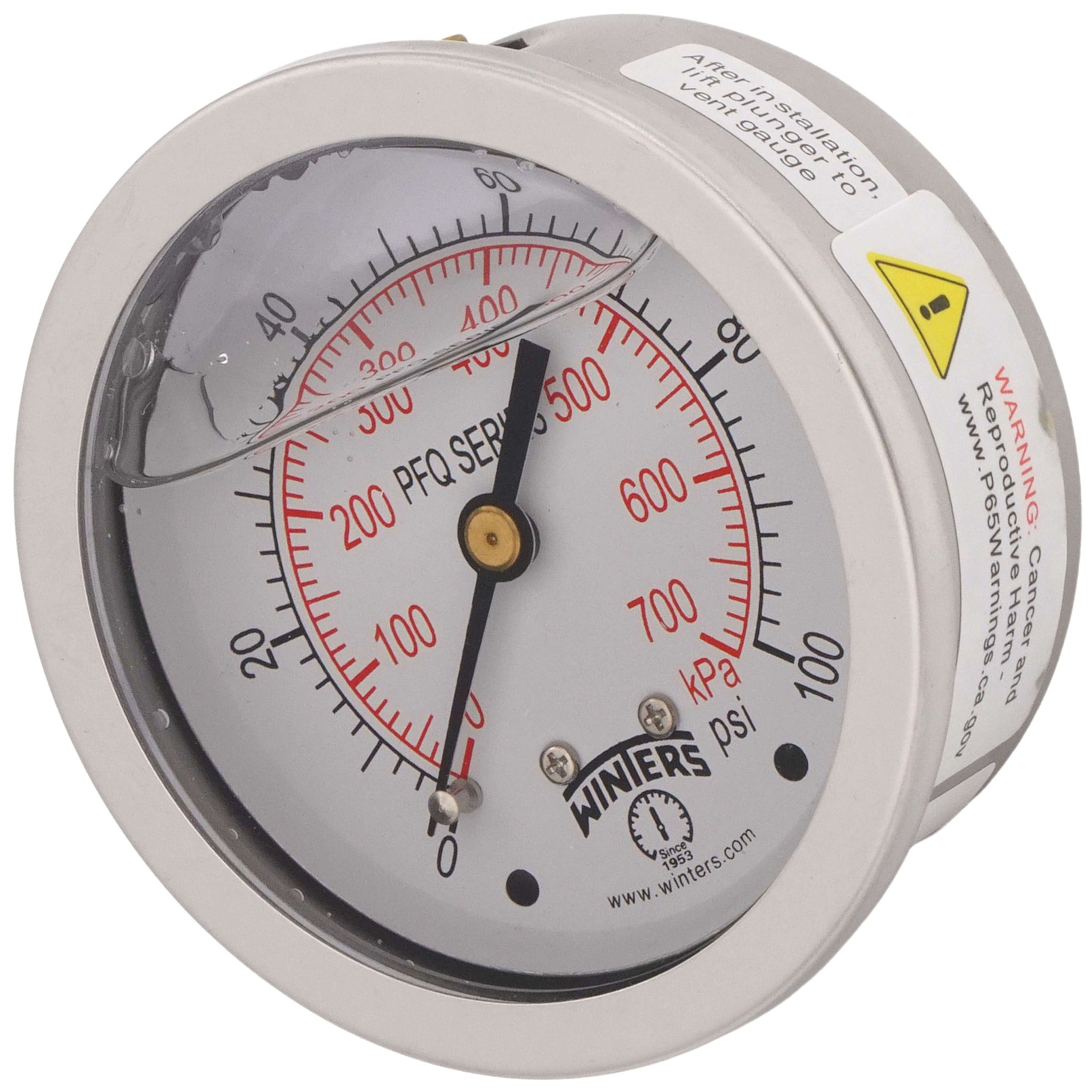 WINTERS INSTRUMENTS Winters Instruments PFQ904 stainless steel liquid filled gauge 0-100 PSI (2-1/2 inches dial / 1/4 inches back NPT)