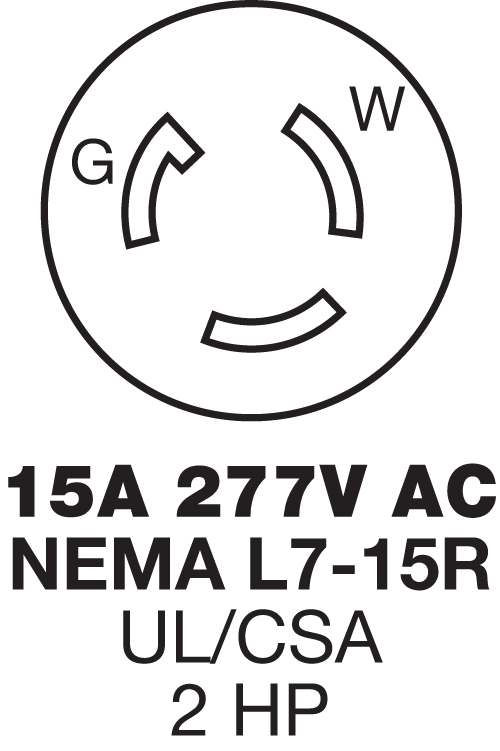 HUBBELL WIRING Hubbell HBL4760 15 Amp 277 VAC NEMA L7-15R Black Nylon Single Locking Receptacle