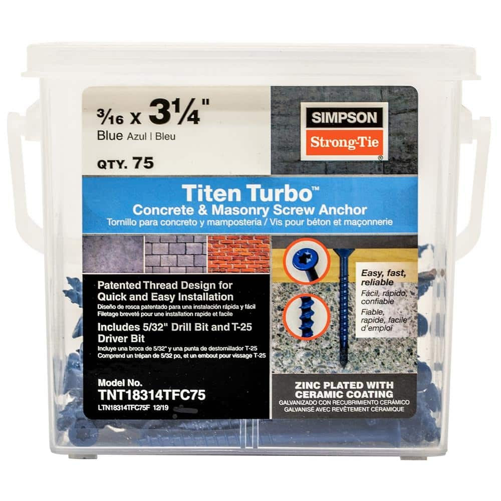 SIMPSON STRONG-TIE Simpson Strong-Tie TNT18314TFC75 Titen Turbo screw anchor 3/16 in x 3-1/4 in 75 pack