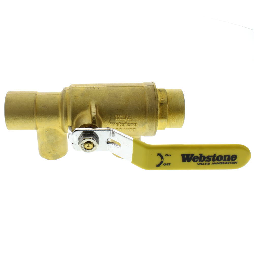 WEBSTONE Webstone 58643 1 x 3/4 Pro-Pal Full Port Brass Ball Valve w/ Reversible Handle Primary/Secondary Loop Purge Tee 600 WOG