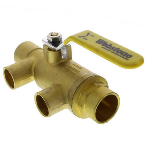 WEBSTONE Webstone 58643 1 x 3/4 Pro-Pal Full Port Brass Ball Valve w/ Reversible Handle Primary/Secondary Loop Purge Tee 600 WOG