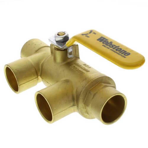 WEBSTONE Webstone 58644 1 x 1 Pro-Pal Full Port Brass Ball Valve w/ Reversible Handle Primary/Secondary Loop Purge Tee