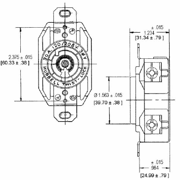 HUBBELL WIRING Hubbell HBL2810 30A 3PhY 120/208V AC Twist-Lock Black Single Flush Receptacle
