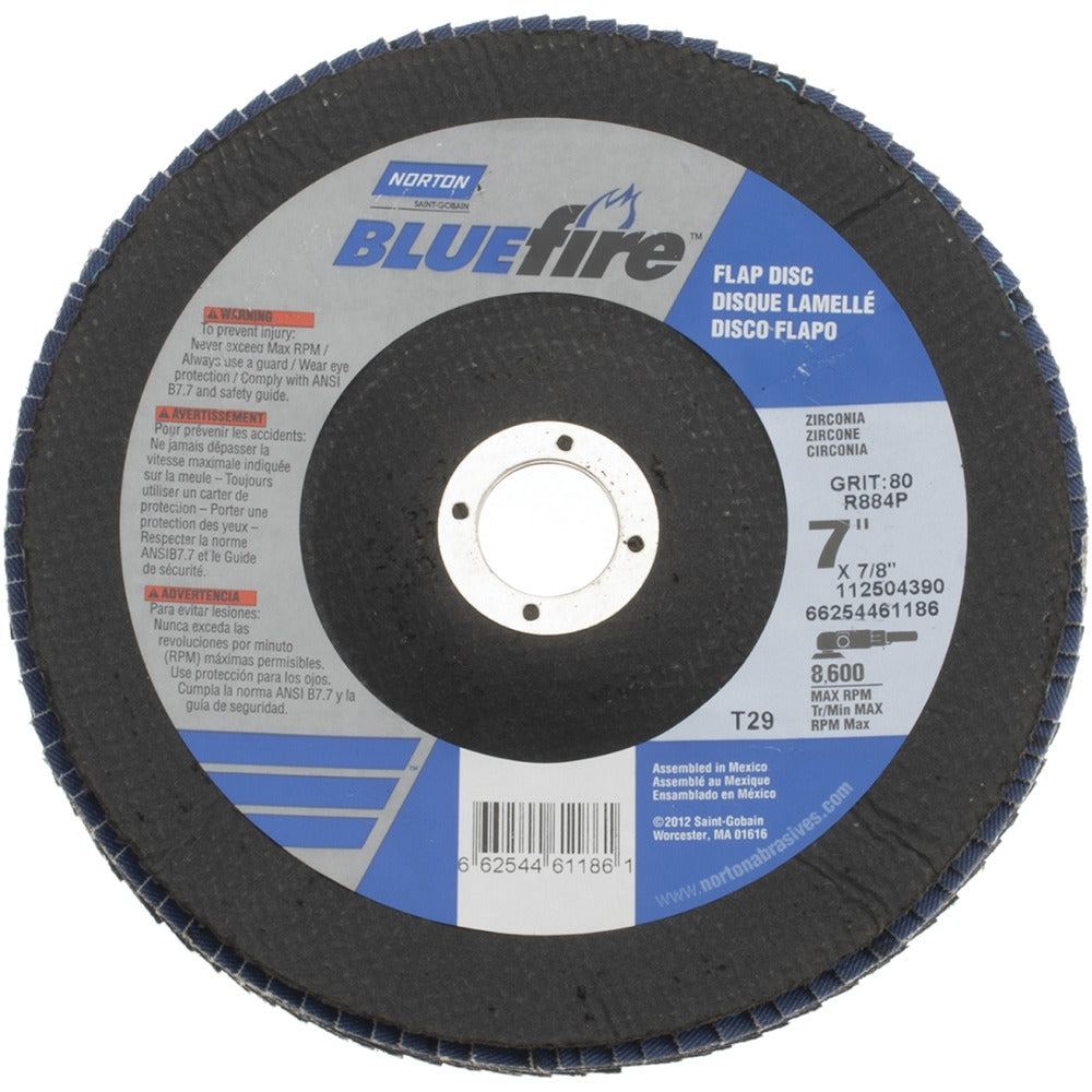 NORTON Norton 66254461186 Flap Disc 7 in 80 Grit Zirconia Alumina