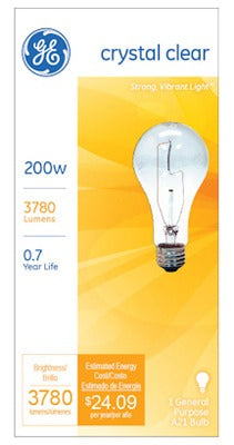 GE G E Lighting 16069 200W A21 Clear Light Bulb