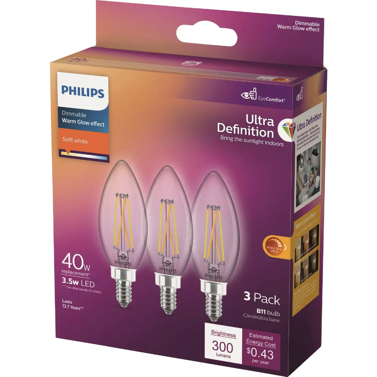 PHILIPS Philips 588533 LED Filament Candle 3.5W (B11 E12 3-Pack) 514408