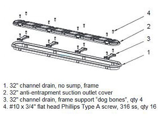AQUASTAR POOL PRODUCTS AquaStar 32CDAVFR101 Channel Drain Anti-Entrapment Cover with Frame White