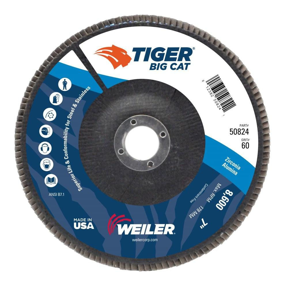 WEILER Weiler 50824 Flap Disc 7 in 60 Grit Zirconia Alumina Type 27