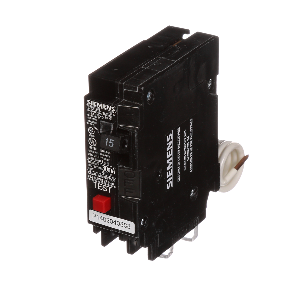 SIEMENS Siemens QE115 1-Pole 15 Amp 120 VAC 10 kA Ground Fault Circuit Interrupter
