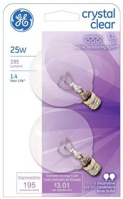 GE G E Lighting 17722 25W Clear Globe Bulb G16 1/2 2 Pack