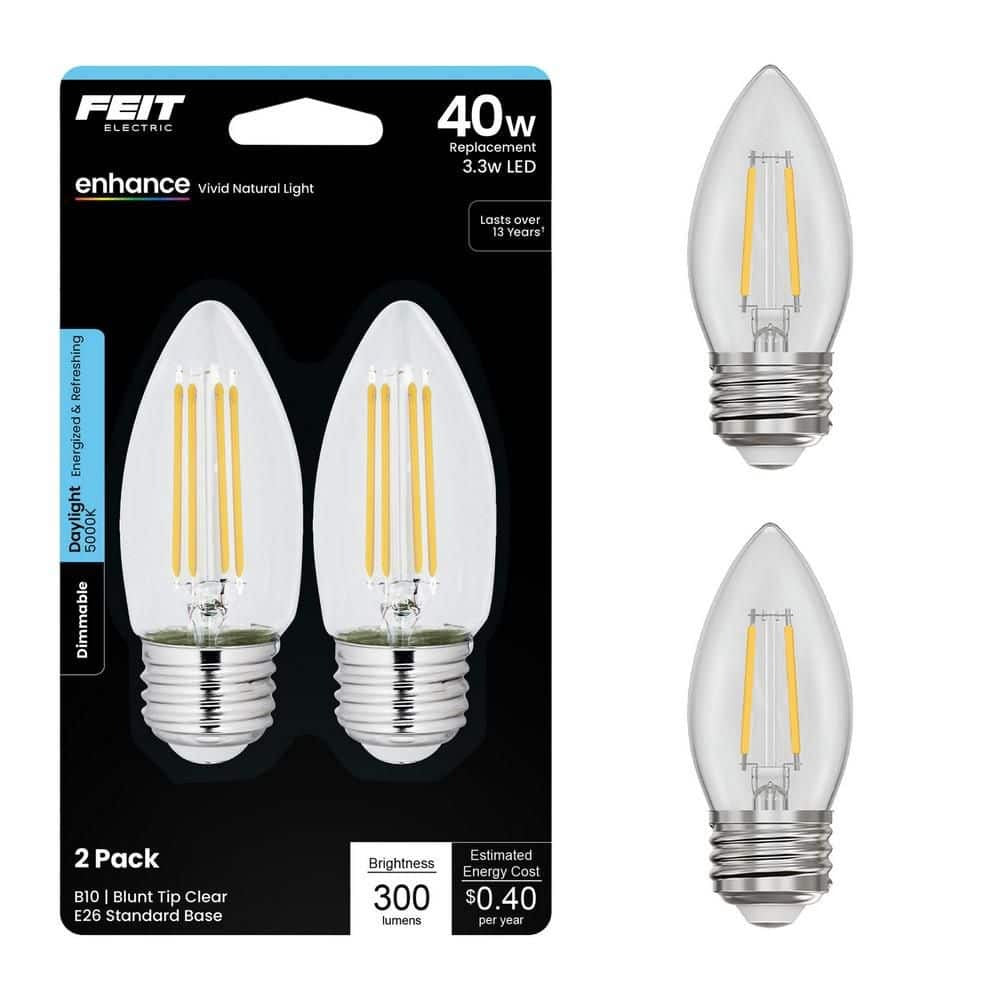 FEIT ELECTRIC Feit Electric BPETC40950CAFIL/2/RP Candelabra LED bulb 40W equivalent (3.8W actual) 3.5 inches x 1.35 inches (2-pack) BPETC40950CAFIL/2/RP