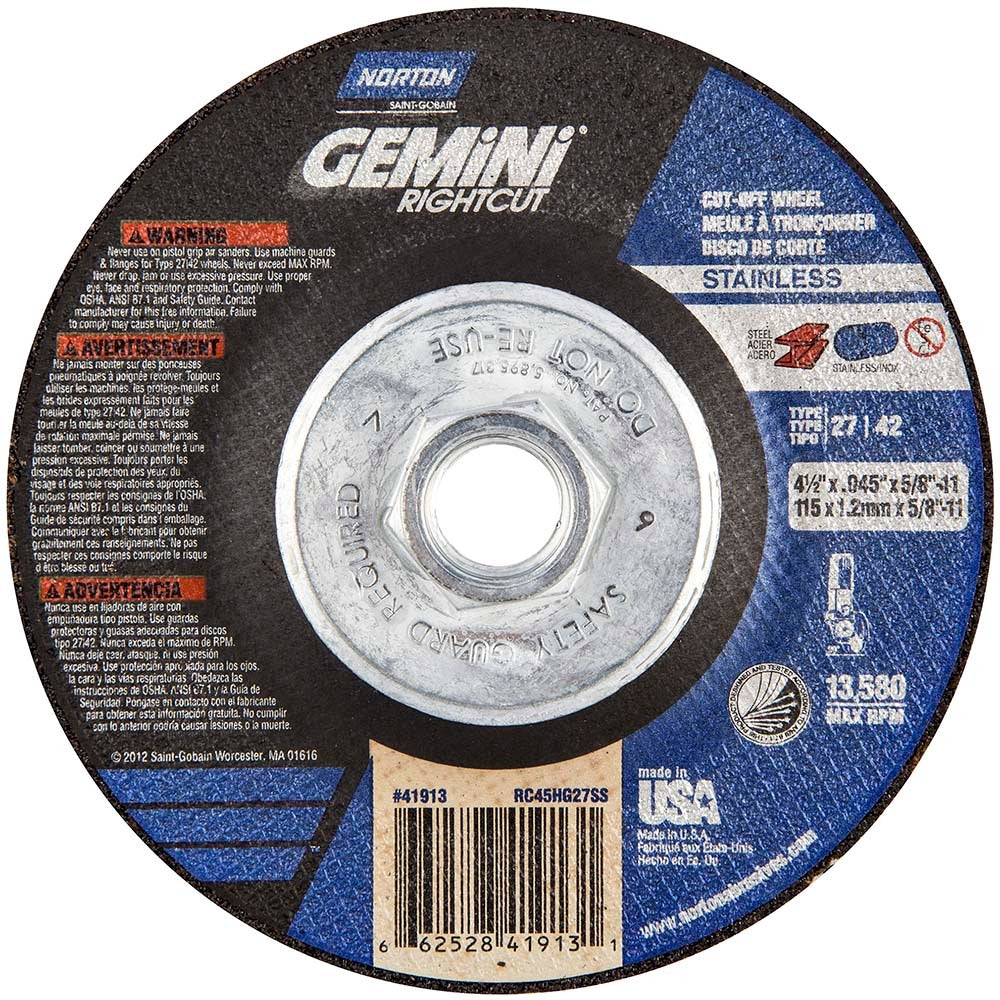NORTON Norton 66252841913 Type 27 Depressed Center Wheel 46 Grit