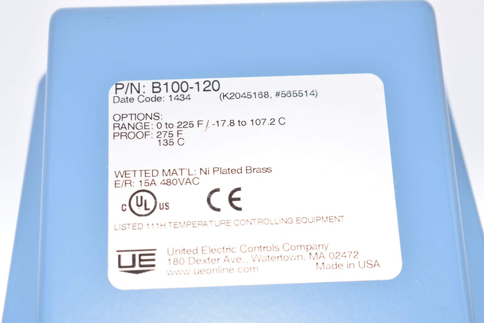 UNITED ELECTRIC CONTROLS United Electric B100-120 Temperature Controller SPDT 0-225F NEMA 4X