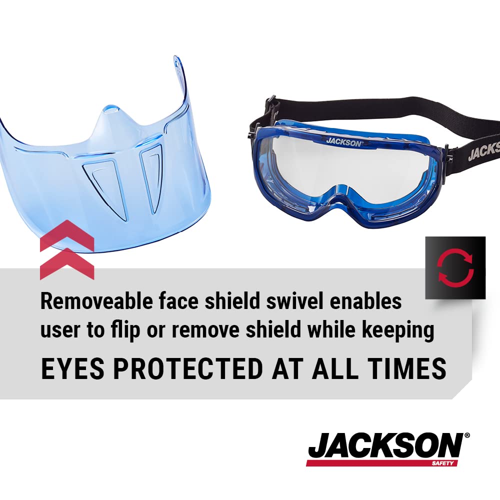JACKSON SAFETY Jackson Safety 21000 Safety Goggles with Detachable Face Shield - Anti-Fog Coating - Clear Lens - Blue