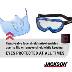 Jackson Safety 21000 Safety Goggles with Detachable Face Shield - Anti-Fog Coating - Clear Lens - Blue