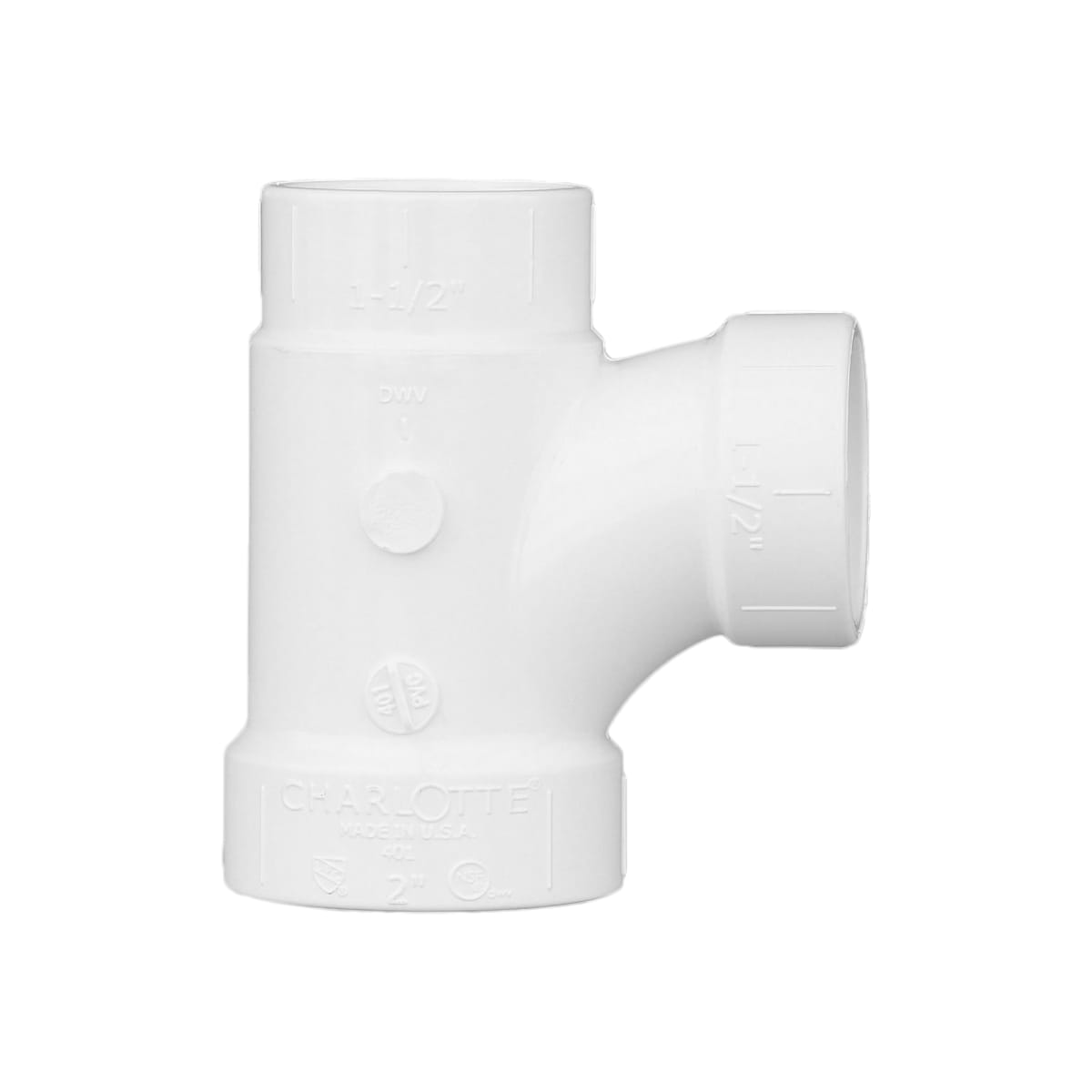 CHARLOTTE PIPE Charlotte Pipe 03469 2x1-1/2x1-1/2 Sanitary Tee (Reducing) - Hub x Hub x Hub - PVC DWV