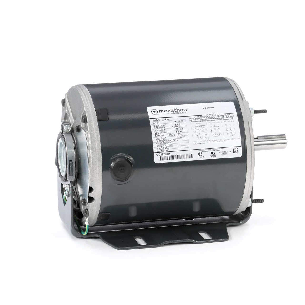 MARATHON MOTORS Marathon MK277 Fan and Blower Motor, 3 Phase, 3/4 hp, 1800 RPM, 208-230/460V