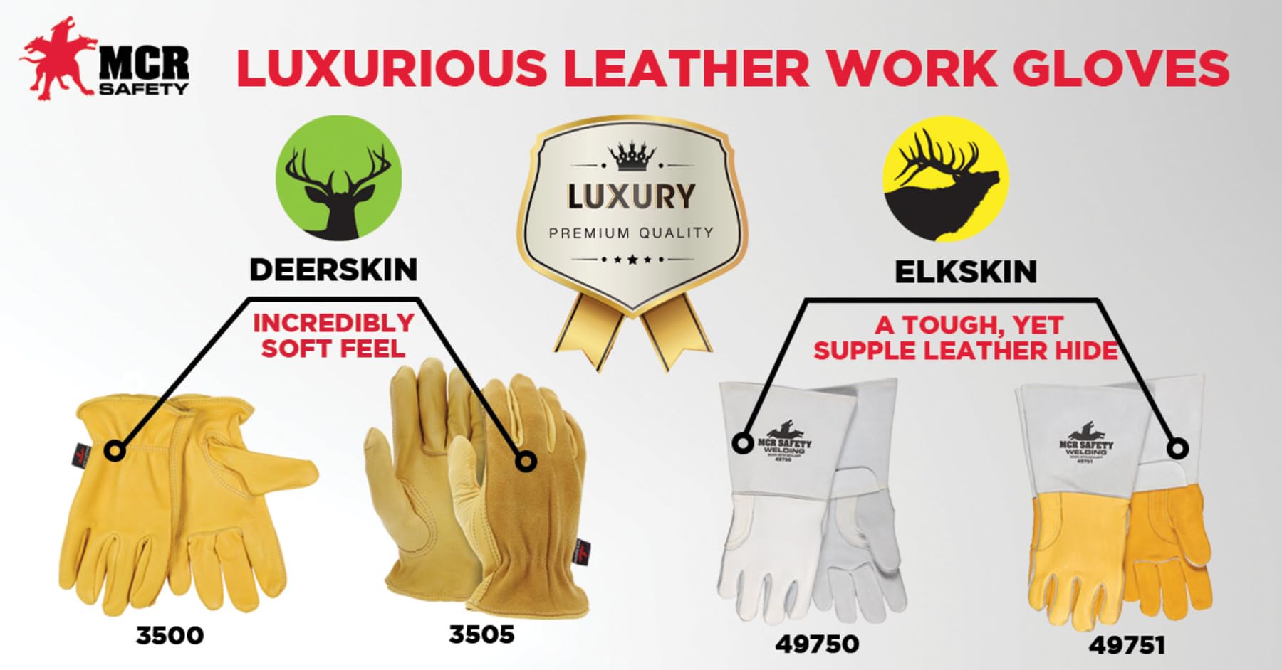 MCR SAFETY MCR Safety 49750L Elkskin Welding Gloves Large