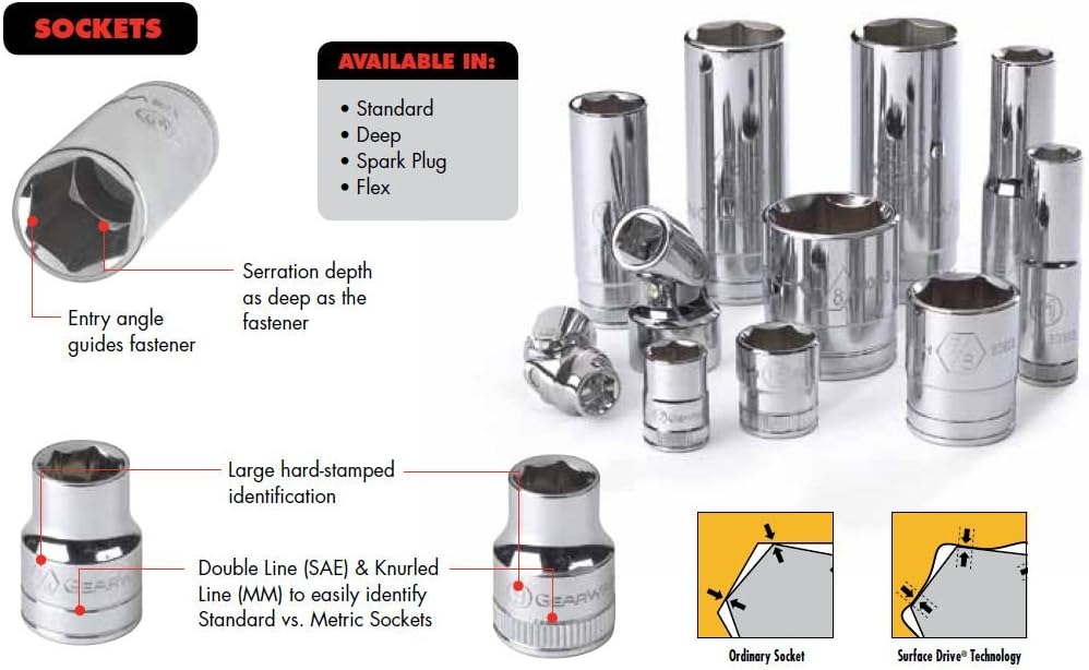 GEARWRENCH GearWrench 80305 GEARWRENCH 10 Pc. 1/4 Drive 6 Pt. Deep Socket Set, SAE