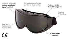 Sellstrom S80210 Flexible Impact Resistant Odyssey II Protective Safety Goggle High Temperature Black Frame Shade 5 IR/UV Lens