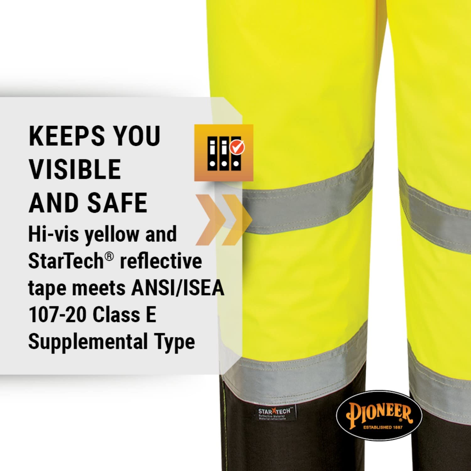PIONEER Pioneer V1200461U-XL Ripstop High Visibility Bib Pant Safety Rain Gear Waterproof Reflective Overalls