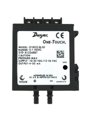 DWYER Dwyer 616KD-00 Differential Pressure Transmitter 0-1 Inch WC One-Touch Calibration