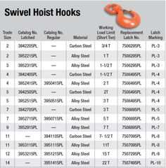 Campbell 3953115PL Latched Swivel Hoist Hook Size 11 Painted Orange