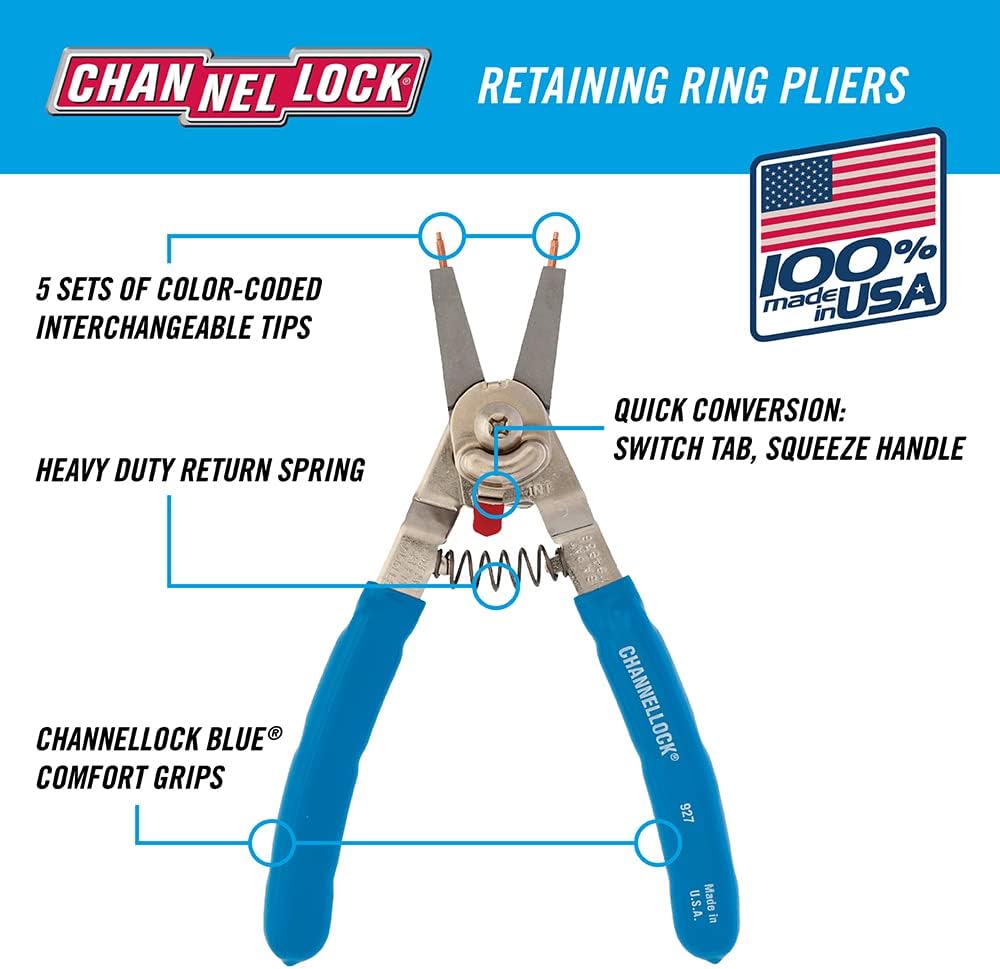 CHANNELLOCK Channellock 927 Snap Ring Plier 8 Inch Replaceable Tip