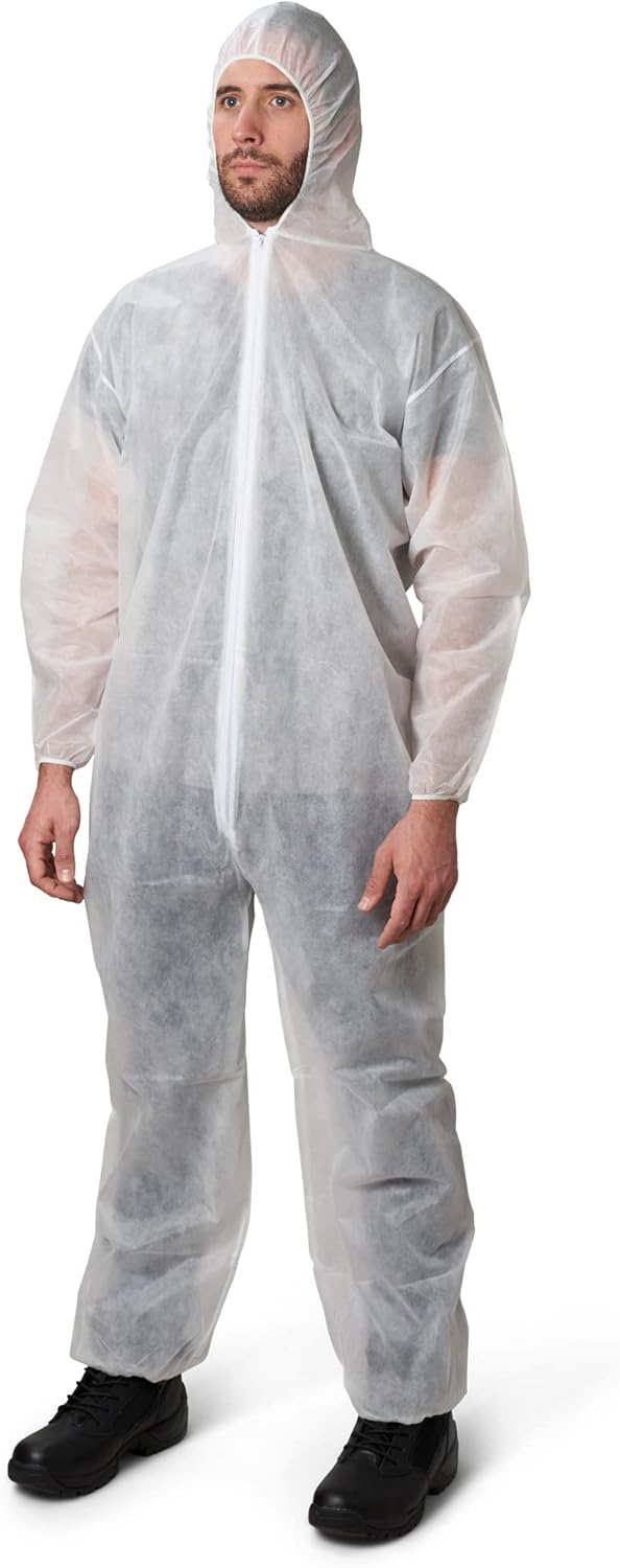 KLEENGUARD Kleenguard 67310 Lightweight Coveralls for Non-Hazardous Particulate Protection Hooded Zip Front Elastic Wrists and Ankles White X-Large (Qty 50)