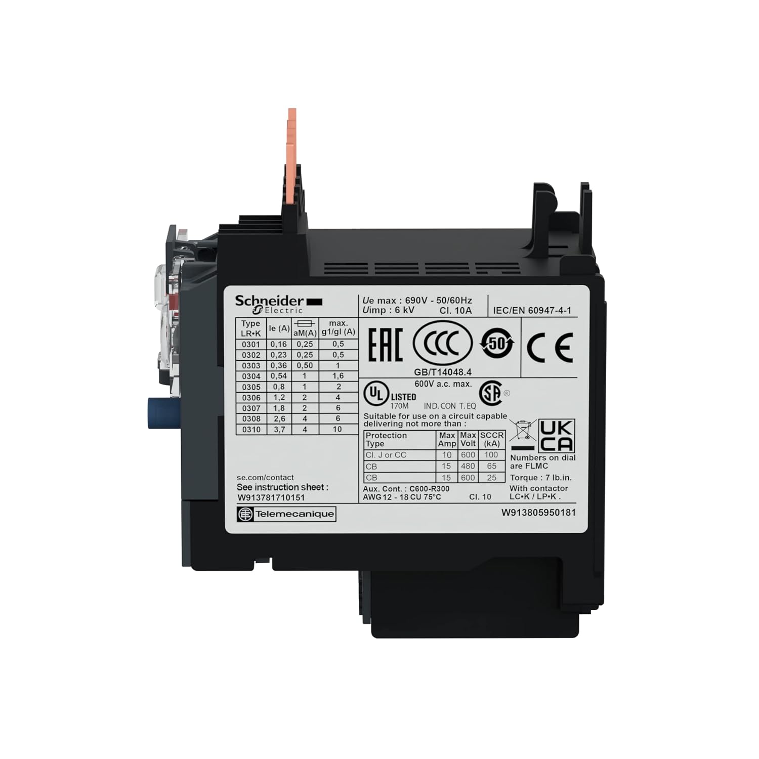 SCHNEIDER ELECTRIC Schneider Electric LR2K0316 Overload Relay 8 to 11.5 Amp Class 10