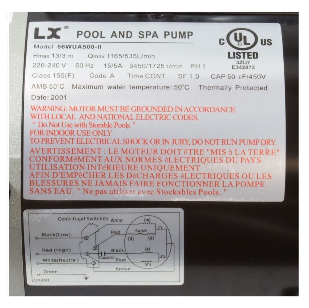 LINGXIAO-LX PUMP Lingxiao 56WUA500-II Pump LX 5.0hp 230v 2-Spd 56Fr 2.5 x 2.5 SD