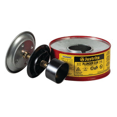Justrite 10108 1 Quart Red Galvanized Steel Safety Plunger Can with Brass Ryton Plunger Assembly