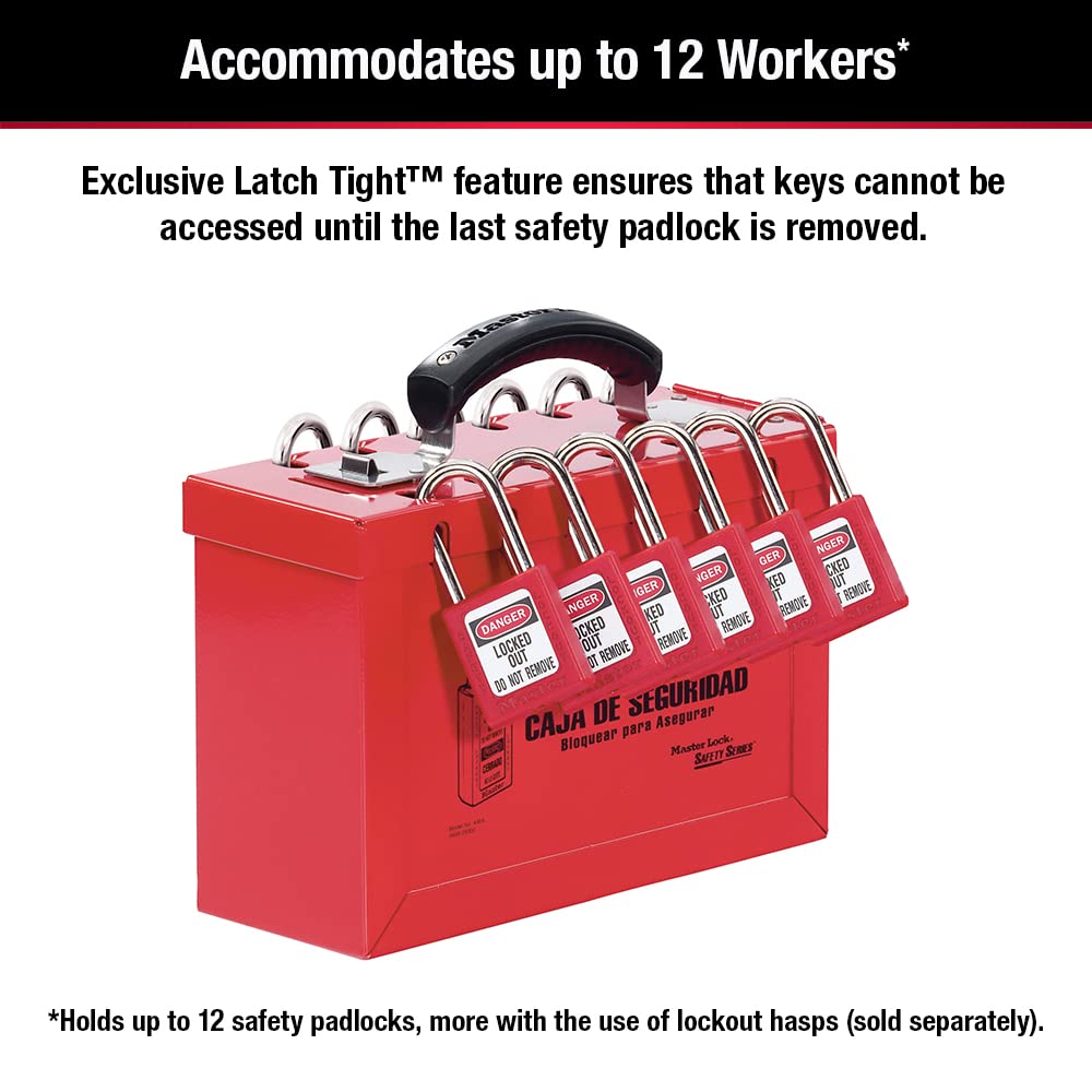 MASTER LOCK Master Lock 498A Lockout Tagout Portable Group Lock Box, 12 Padlock Capacity, Red