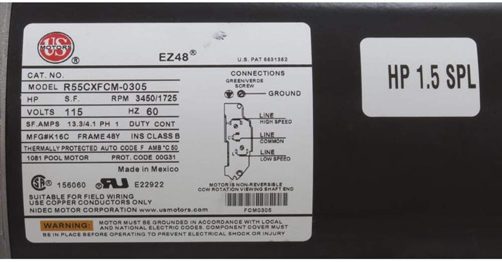 WATERWAY PLASTICS Waterway 3420610-1A Spa Pump Side Discharge 1.5HP 2-Speed 115V