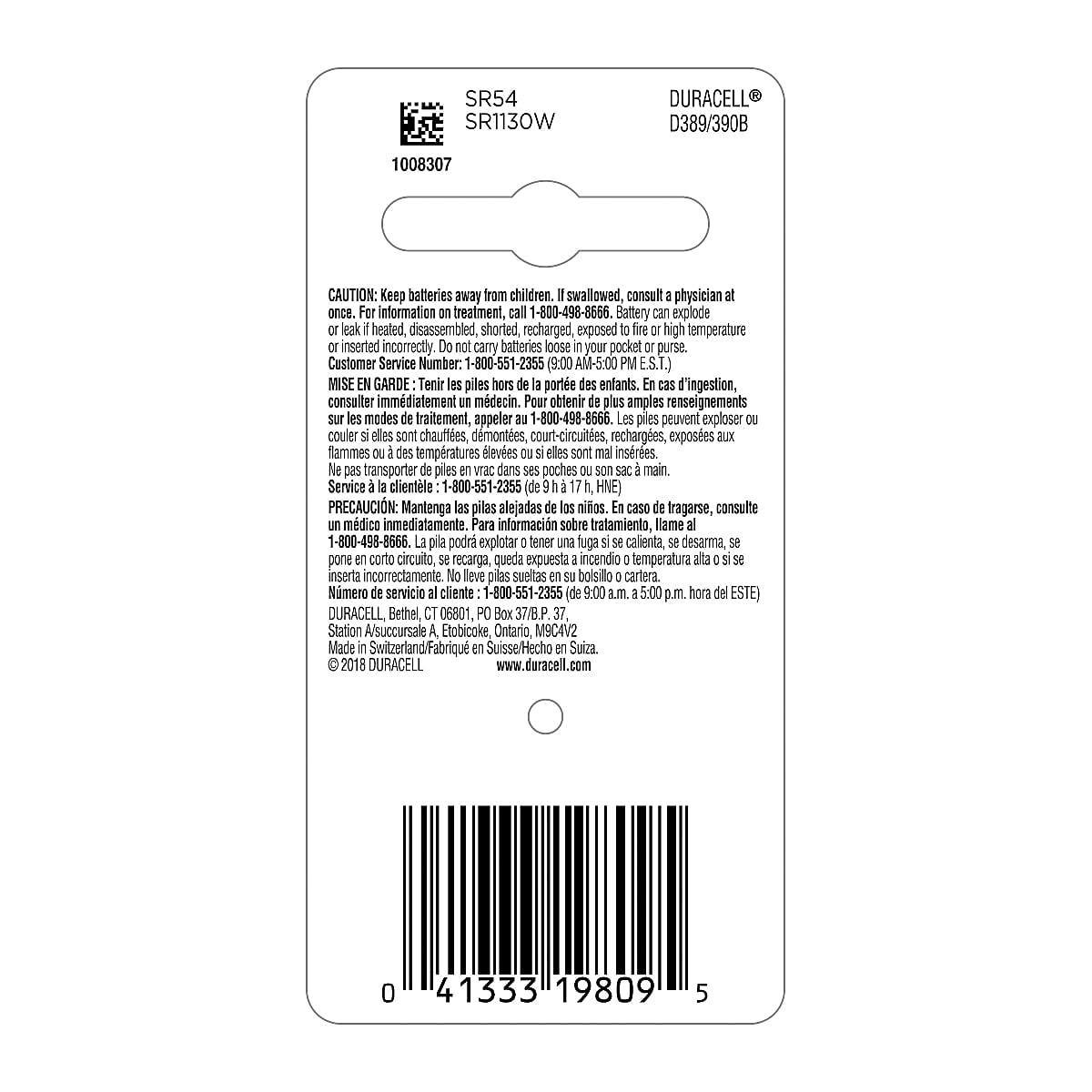 DURACELL DURACELL DURMND389BPK Silver Oxide Button Battery 1 Count